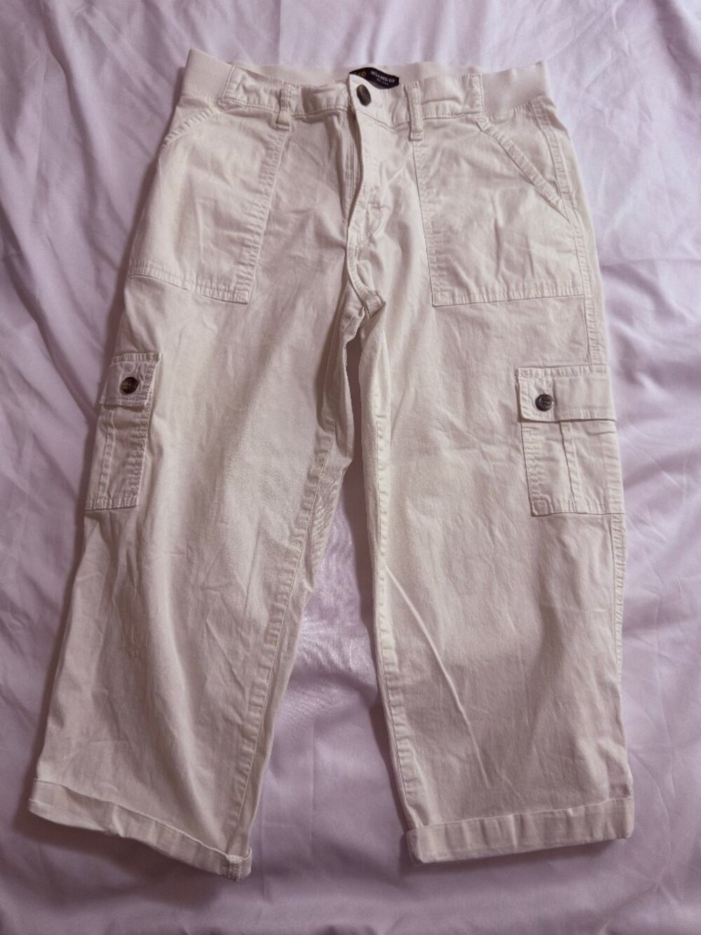 Women's Lee Relaxed Fit Medium Rise White Cargo Capris Size 8M